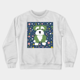 Green Miniature Schnauzer and Stars on Blue Background Crewneck Sweatshirt